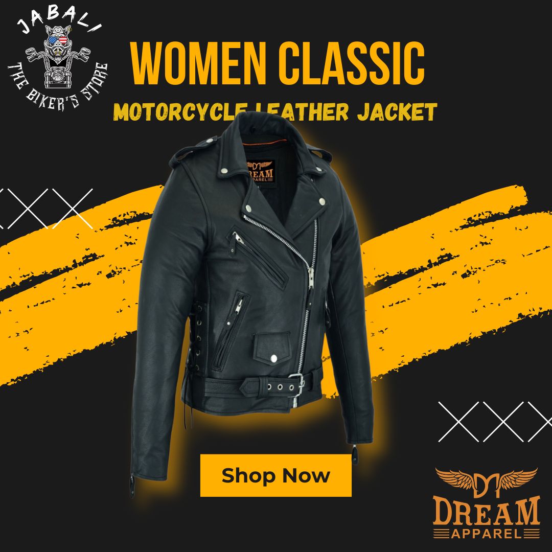 Women Motorcycle Classic Leather Jacket Premier Cowhide Leather Gun Pockets Side Laces 1 Women Motorcycle Classic Leather Jacket Premier Cowhide Leather Gun Pockets Side Laces Jabali The Biker Store 01