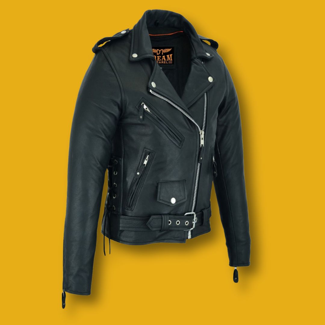 Women Motorcycle Classic Leather Jacket Premier Cowhide Leather Gun Pockets Side Laces 2 Women Motorcycle Classic Leather Jacket Premier Cowhide Leather Gun Pockets Side Laces Jabali The Biker Store 02