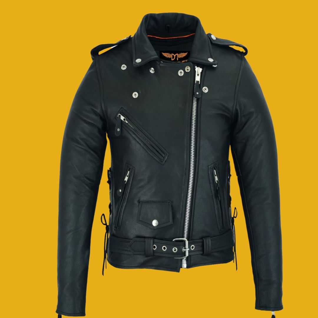 Women Motorcycle Classic Leather Jacket Premier Cowhide Leather Gun Pockets Side Laces 5 Women Motorcycle Classic Leather Jacket Premier Cowhide Leather Gun Pockets Side Laces Jabali The Biker Store 03