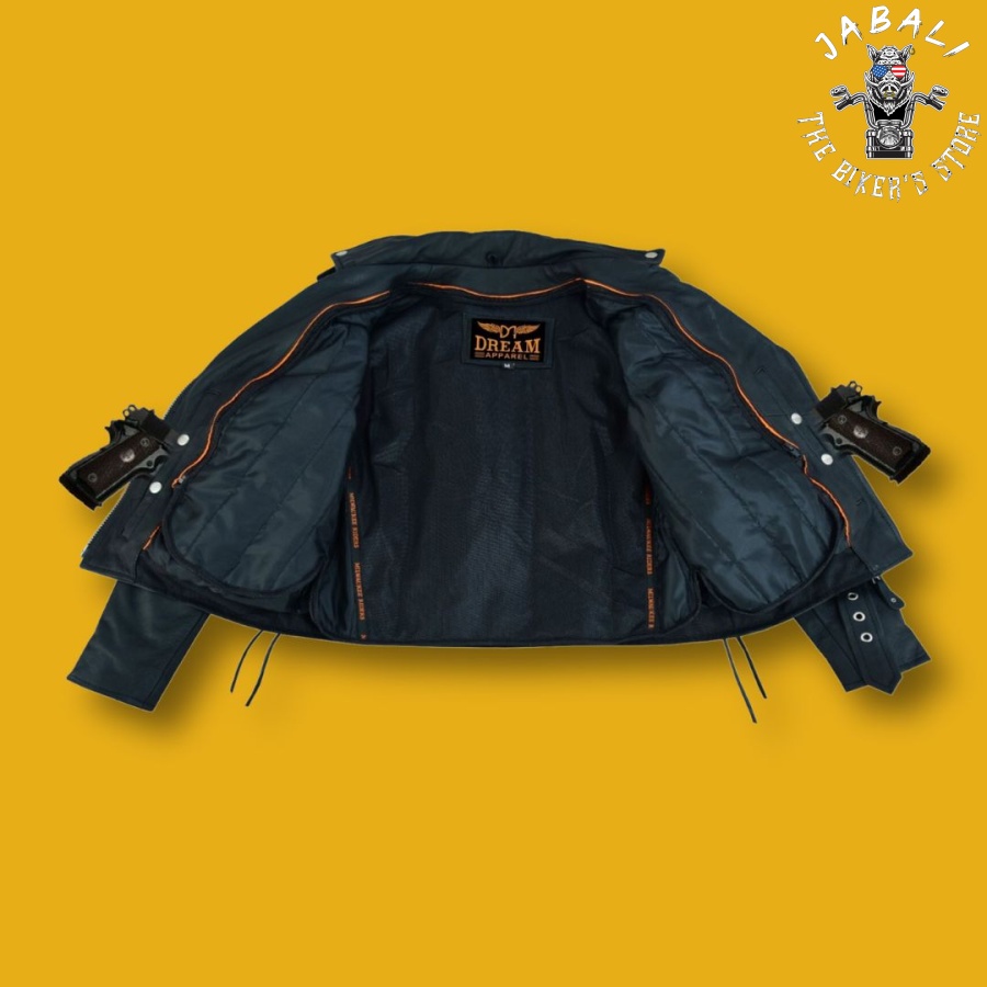 Women Motorcycle Classic Leather Jacket Premier Cowhide Leather Gun Pockets Side Laces Jabali The Biker Store 04