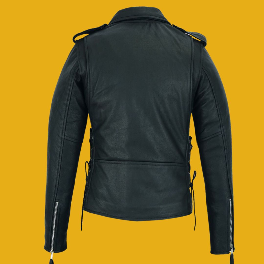 Women Motorcycle Classic Leather Jacket Premier Cowhide Leather Gun Pockets Side Laces 3 Women Motorcycle Classic Leather Jacket Premier Cowhide Leather Gun Pockets Side Laces Jabali The Biker Store 05
