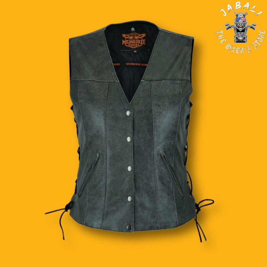 Women Vest Side Laces Grey Jabali The Biker Store 02