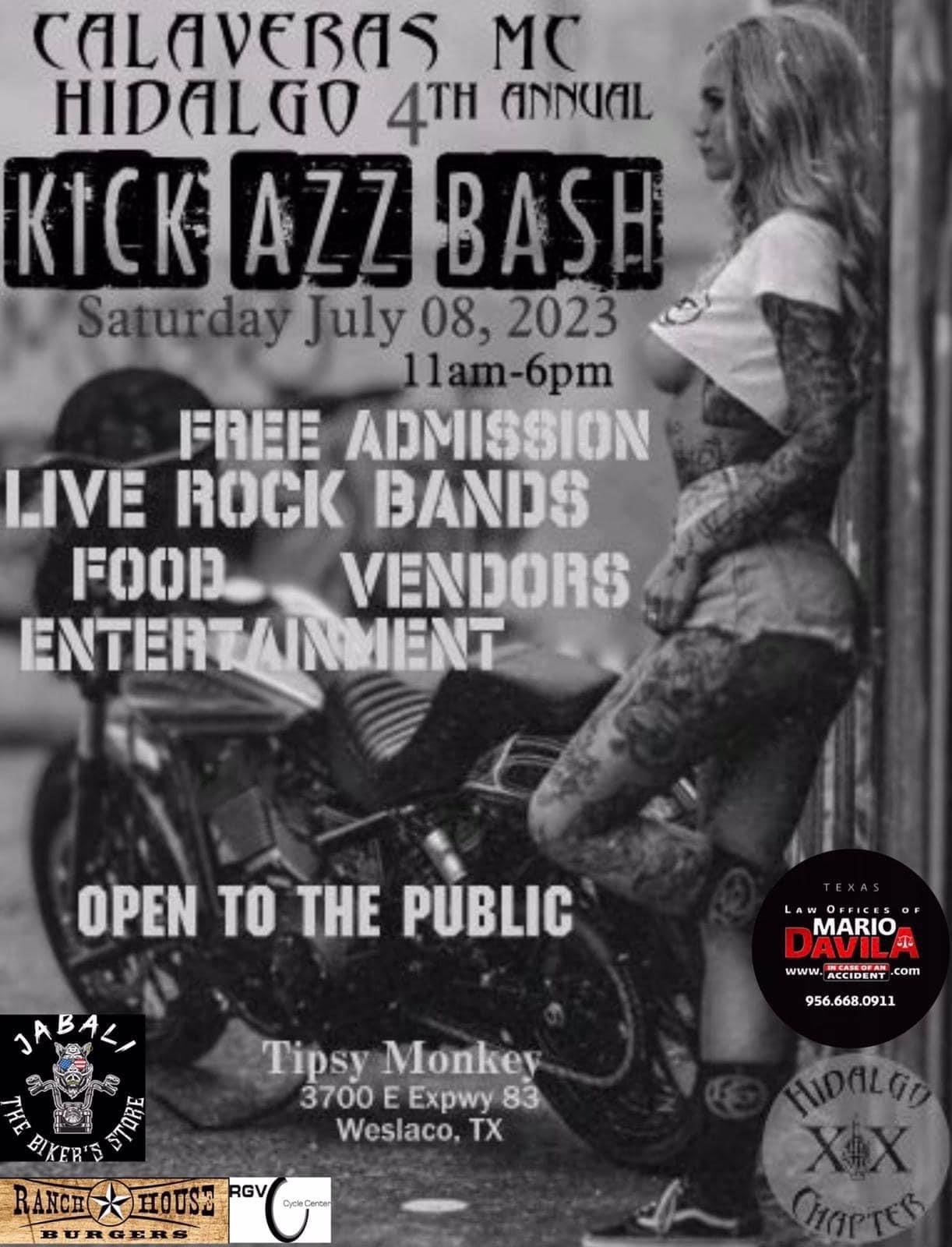 Calaveras MC Hidalgo 4th Annual, Jabali the bikers store, ranch house burgers, Tipsy Monkey, Hidalgo xx chapters, law offices of mario davila