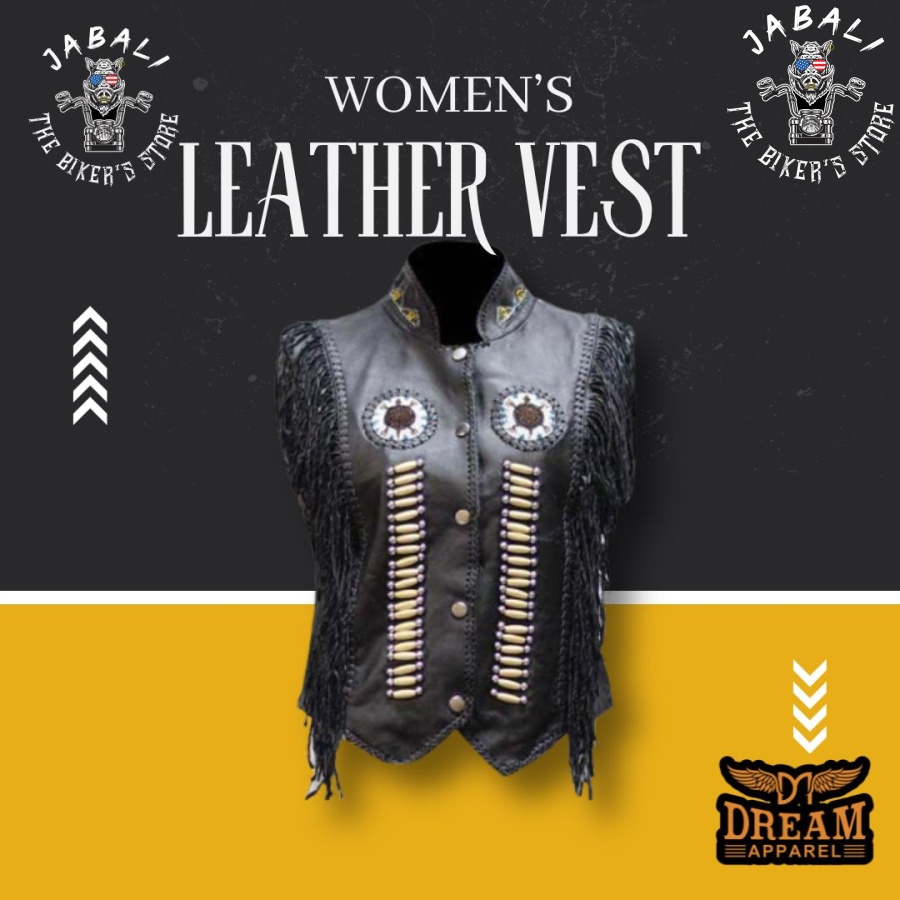 Women's Leather Vest With Beads